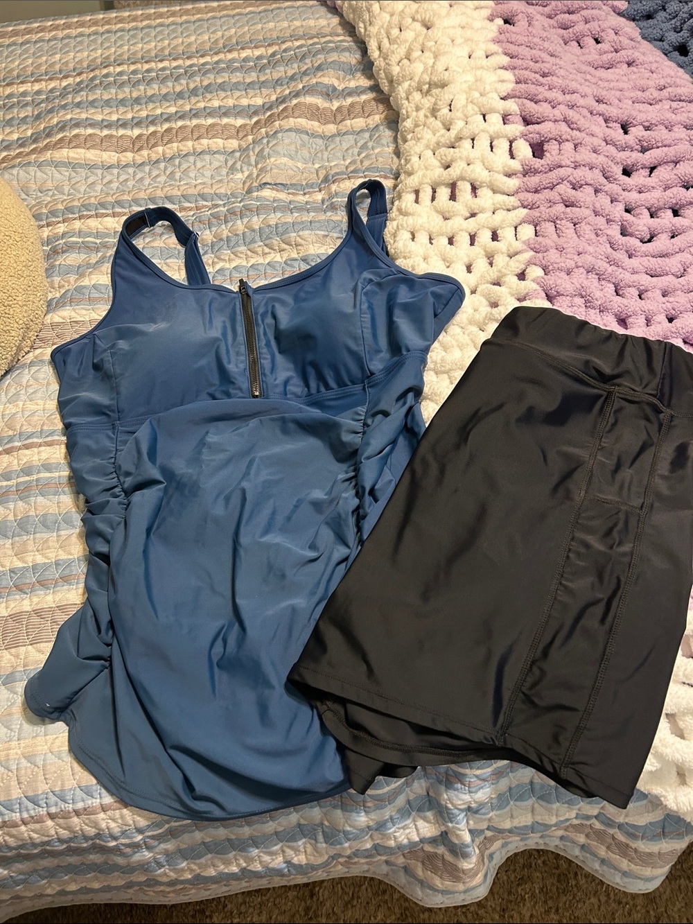 Blue Women's Tankini Swim Top with Black Swim Shorts